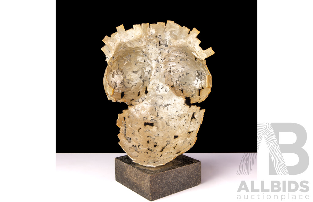 Hand Made Polished Aluminum Sculpture of Female Bust on Granite Plinth