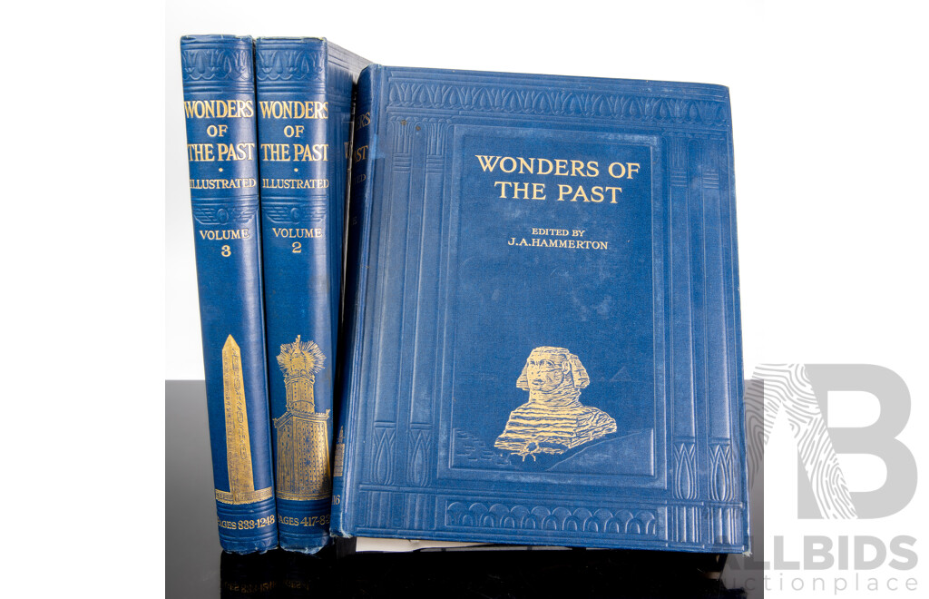 Wonders of the Past: The Marvellous Works of Man in Ancient Times, Fleetway House, London, 1920s, Volumes 1 to III, Hardcovers with Embossed Detail