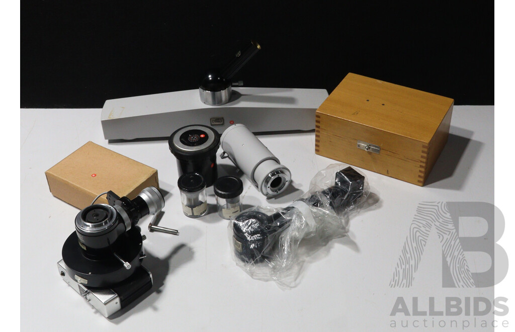 Collection Zeiss Photomicroscope Parts Including Comparison Tube, Camera Lucida and More
