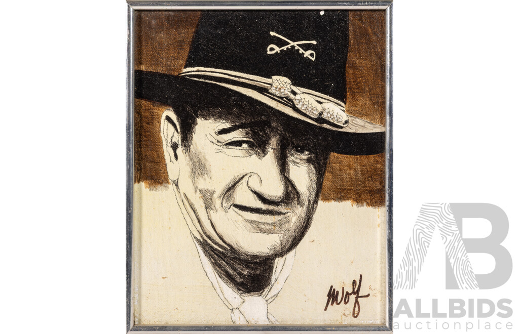 (Possibly) J. Wolf, (20th Century), John Wayne, Liza Minnelli, Judy Garland, Charlie Chaplin, Groucho Marx & Cab Calloway, Set of Six Vintage Miniature Original Portraits, Ink & Oil on Canvas, 26 x[ 21 cm (approx frames) (6)