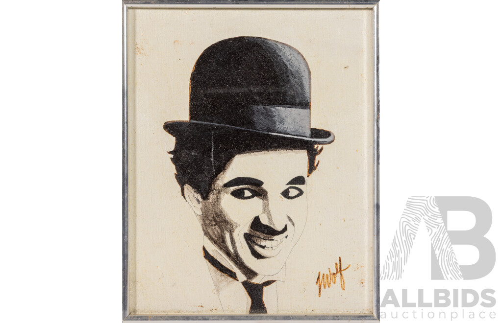(Possibly) J. Wolf, (20th Century), John Wayne, Liza Minnelli, Judy Garland, Charlie Chaplin, Groucho Marx & Cab Calloway, Set of Six Vintage Miniature Original Portraits, Ink & Oil on Canvas, 26 x[ 21 cm (approx frames) (6)