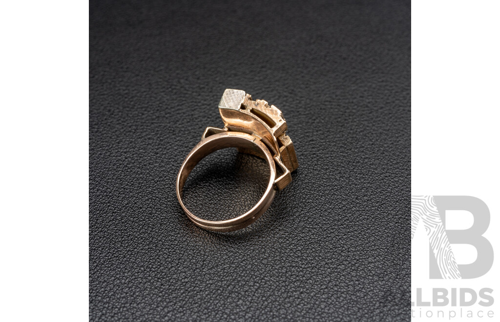 14ct Brutalist Style Handmade Diamond & Ruby Ring, S0.50ct/TDW 0.85ct, Size O, 11.28 Grams