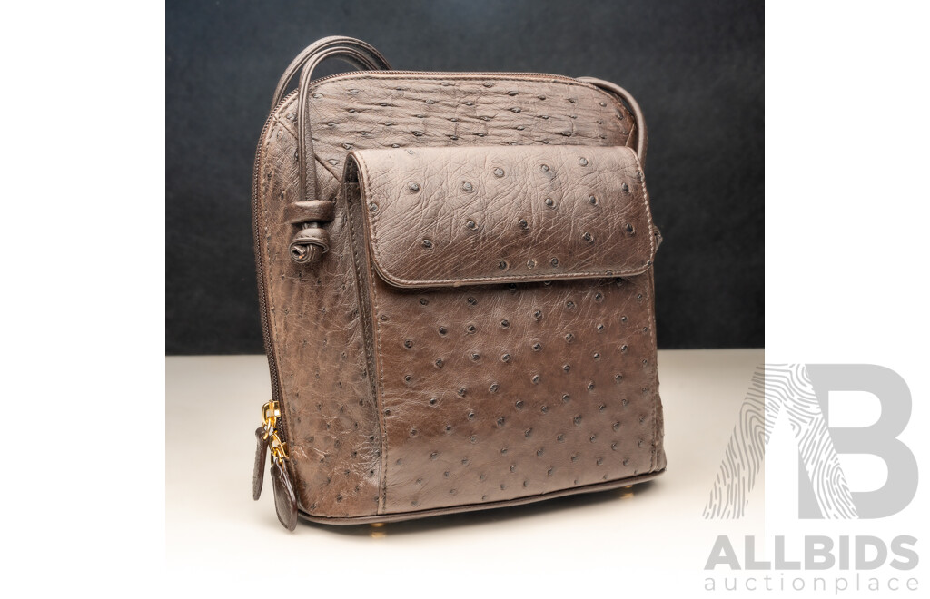 Australian Ostrich Leather Crossbody Handbag, 21x19 X10cm, as New, Never Used