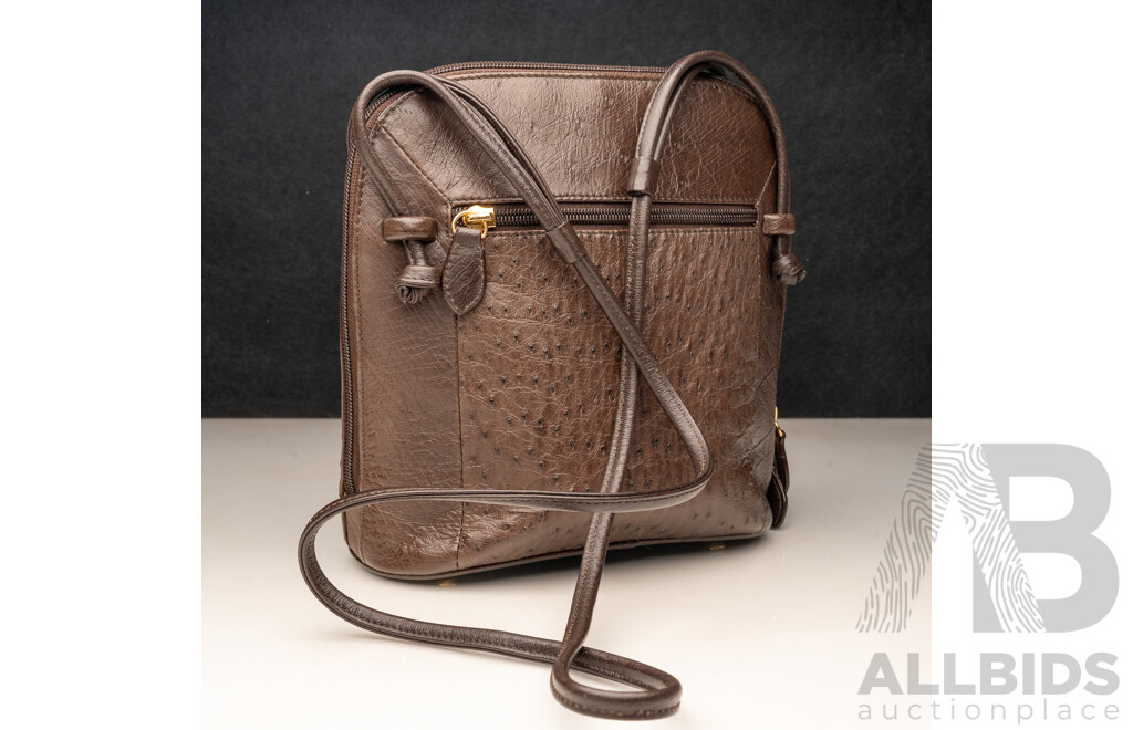 Australian Ostrich Leather Crossbody Handbag, 21x19 X10cm, as New, Never Used
