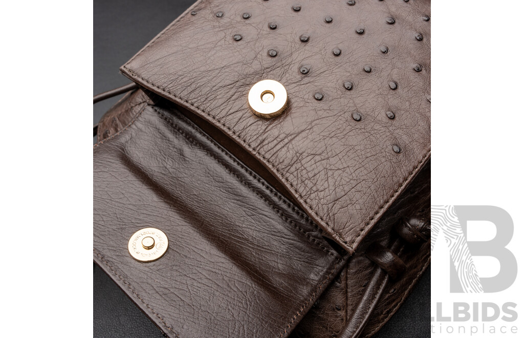 Australian Ostrich Leather Crossbody Handbag, 21x19 X10cm, as New, Never Used