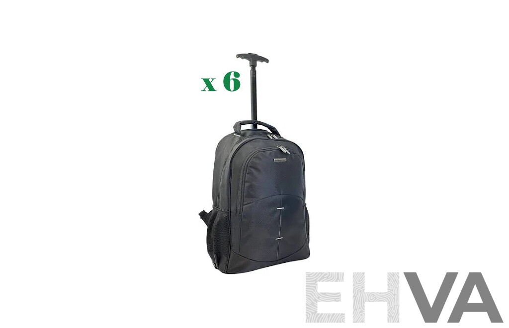 SOUTHBOUND Executive Wheeled Backpack - SB6801 Black - Lot of 6 - Estimated Total RRP $715.00