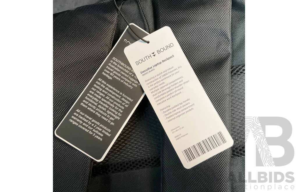 SOUTHBOUND Executive Laptop Backpack - SB-6601 Black - Lot of 15 - Estimated Total RRP $975.00