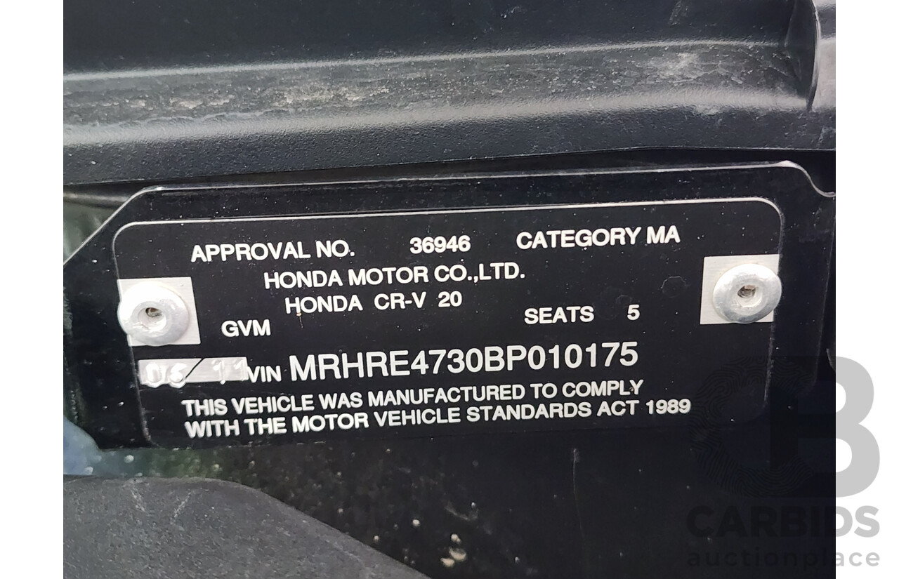 6/2011 Honda CRV (4x4) MY10 4d Wagon Black 2.4L