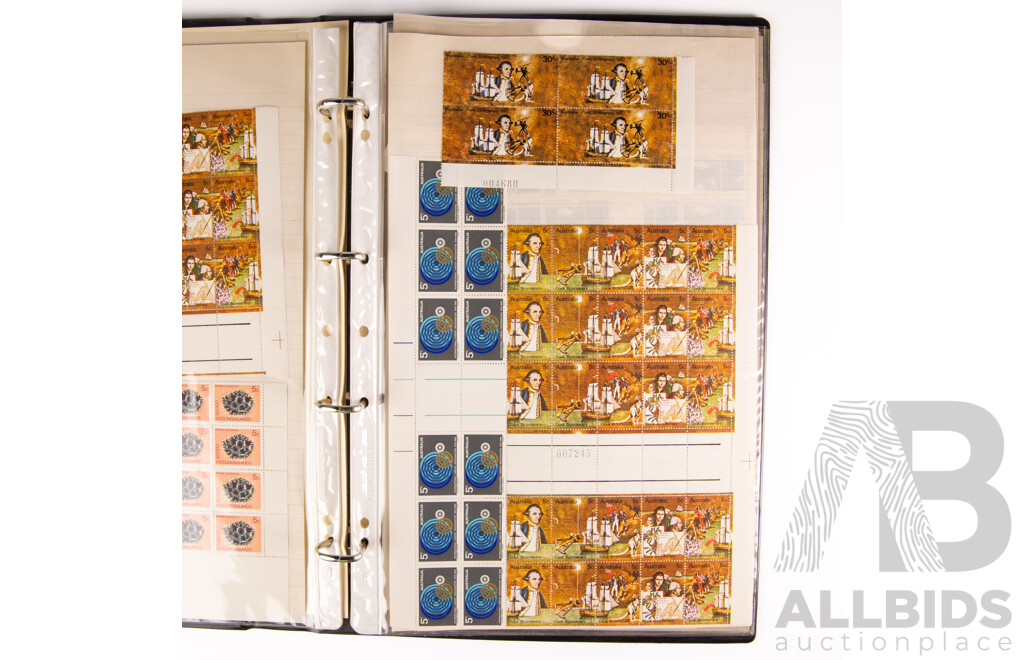 Australian Mint Stamp Sheets, Strips and Blocks, 1960's 70's and 80's Including Expo 70, Cook Bicentenary, Cocos Islands, International Labour Organization, Christmas 1970, Snow Mountains Scheme, Antarctic Territory, ABC, Darby Munro, Waltzing Matilda