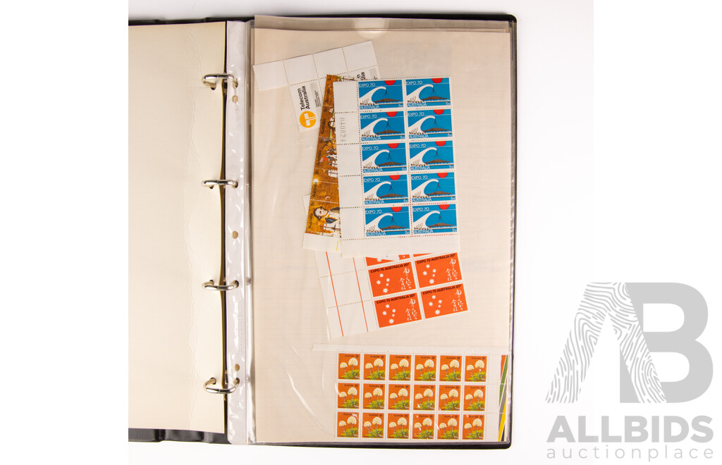 Australian Mint Stamp Sheets, Strips and Blocks, 1960's 70's and 80's Including Expo 70, Cook Bicentenary, Cocos Islands, International Labour Organization, Christmas 1970, Snow Mountains Scheme, Antarctic Territory, ABC, Darby Munro, Waltzing Matilda
