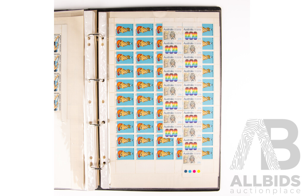Australian Mint Stamp Sheets, Strips and Blocks, 1960's 70's and 80's Including Expo 70, Cook Bicentenary, Cocos Islands, International Labour Organization, Christmas 1970, Snow Mountains Scheme, Antarctic Territory, ABC, Darby Munro, Waltzing Matilda