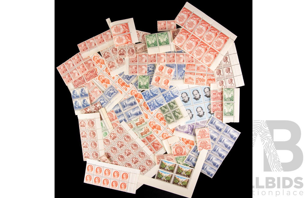 Collection of Australian Predecimal Mint Stamps, Strips and Blocks 1940's to 1960's Including Produce Food! 1945 Peace, Pacific Scout Jamboree, KGVI, QE2 Coronation, Export, Churchill