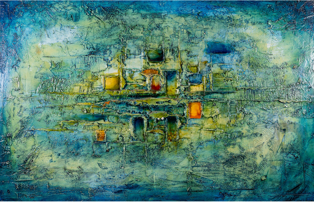 John Paul, (20th Century), Neutropia, Original Mid Century Mixed Media Oil and Plaster, 91 x 42 cm (frame)