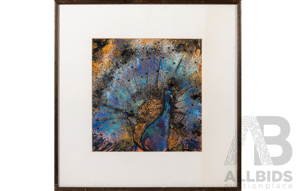 Debbie Parker (20th Century, Australian), Peacock Opalescence I2, Original Gouache, 49 x 48 cm (frame)