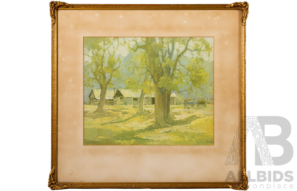 Robert Johnson, (20th Century, Australian, 1890-1964), The Valley Farm, Vintage Reproduction Print After Original Oil on Canvas, 45 x 47 cm (frame)