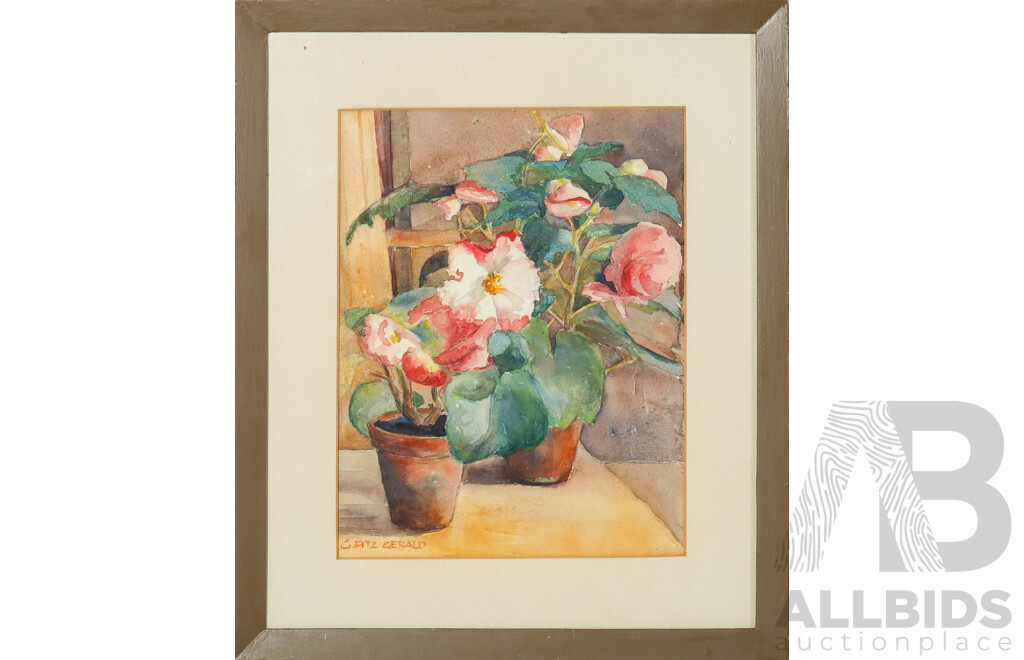 John C. Fitzgerald, (20th Century, Australian), Flower Study, Original Vintage Pencil and Watercolour, 46 x 38 cm (frame)
