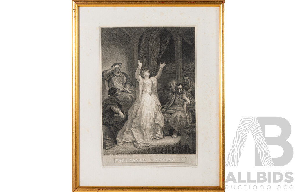After Robert Smirke (18/19th C, British, 1780-1867) with Engraving by James Stow (18/19th C, British,1770-1823) Condemnation of Anne Boleyn, Antique Steel Engraving, Print, 43 x 34 cm