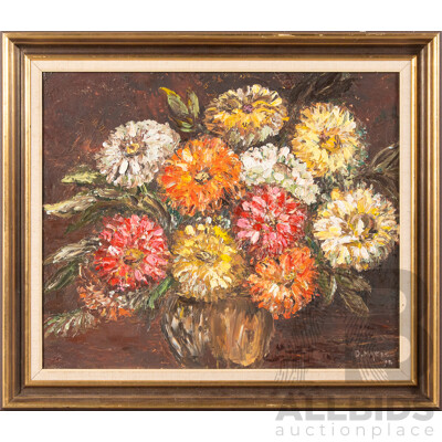 D. Myers (20th Century, Working 1970s), Still Life - Bright Posy, Original Vintage Acrylic on Board, 47 x 55 cm (frame)