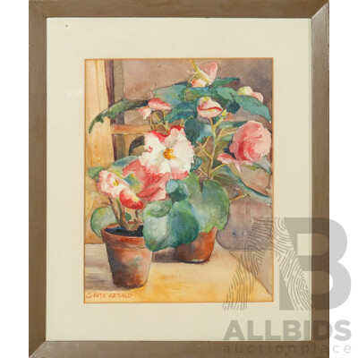 John C. Fitzgerald, (20th Century, Australian), Flower Study, Original Vintage Pencil and Watercolour, 46 x 38 cm (frame)