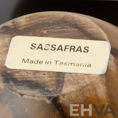 Collection Hand Made Australian Wood Fruit Including Two Huon Pine Pears and More, All in Yarra Glen Pottery Dish