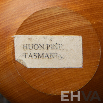 Collection Hand Made Australian Wood Fruit Including Two Huon Pine Pears and More, All in Yarra Glen Pottery Dish