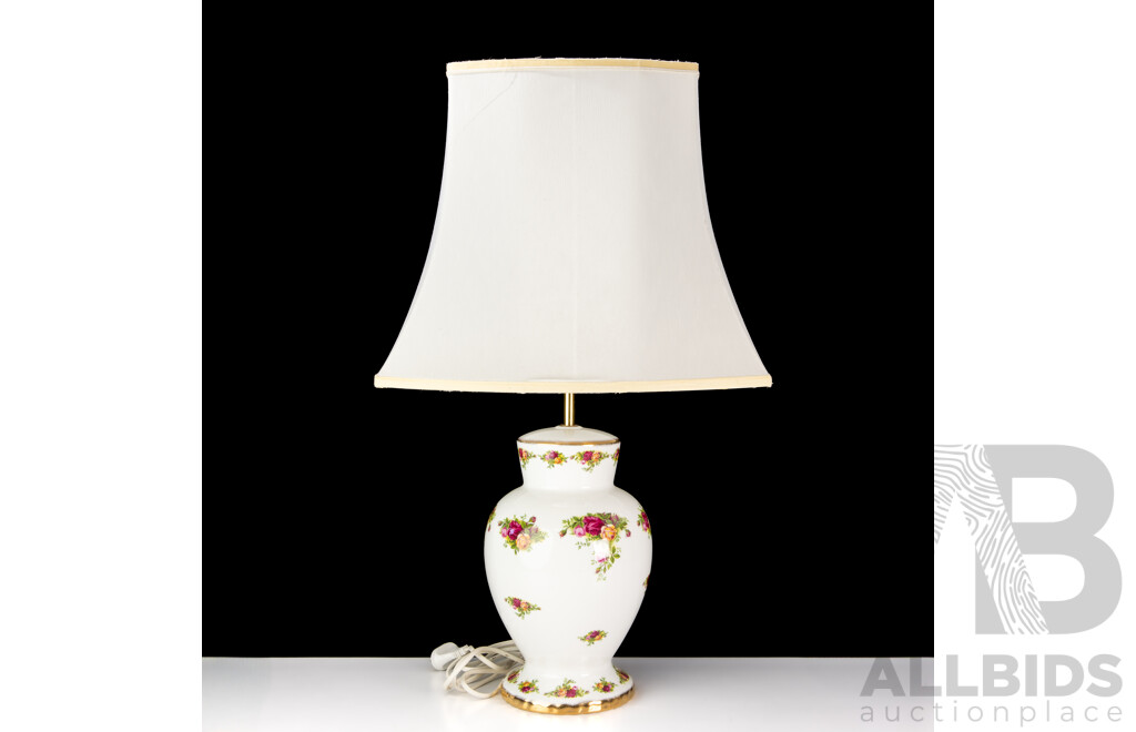 Royal Doulton Porcelain Lamp Base in Old Country Roses Pattern, with Shade