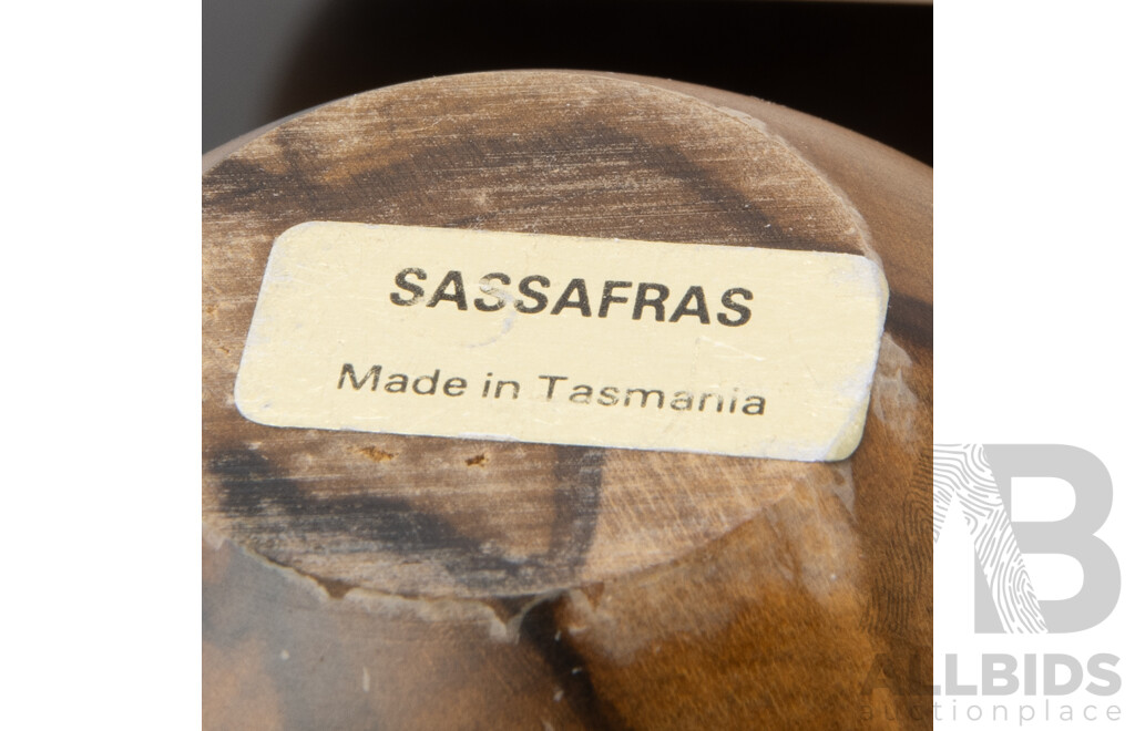 Collection Hand Made Australian Wood Fruit Including Two Huon Pine Pears and More, All in Yarra Glen Pottery Dish