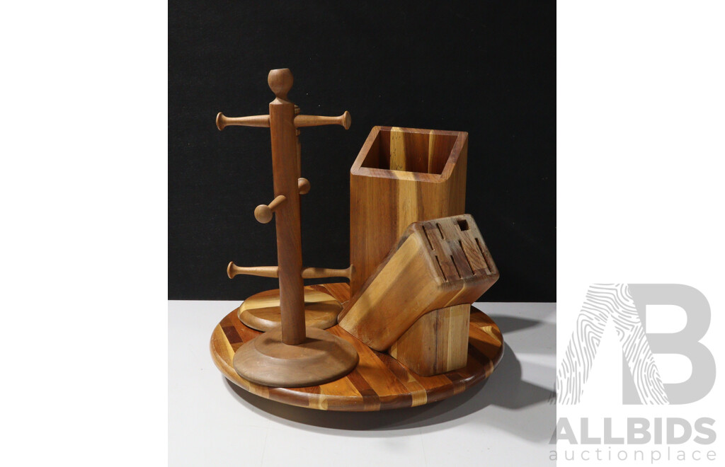Peer Sorensen Wooden Lazy Susan and Four Other Wooden Pieces Kitchen Ware