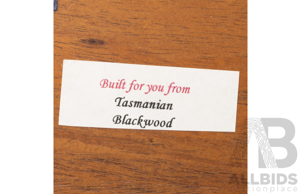 Collection Australian Treen Including Blackwood Lidded Box, Black Wattle Cased Mantle Clock, Tassie Blackwood Dish with Pewter Lid by J Reid and More