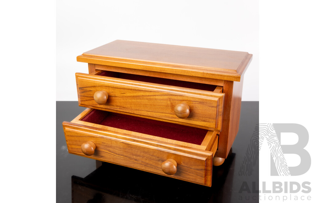 Collection Australian Treen Including Blackwood Lidded Box, Black Wattle Cased Mantle Clock, Tassie Blackwood Dish with Pewter Lid by J Reid and More