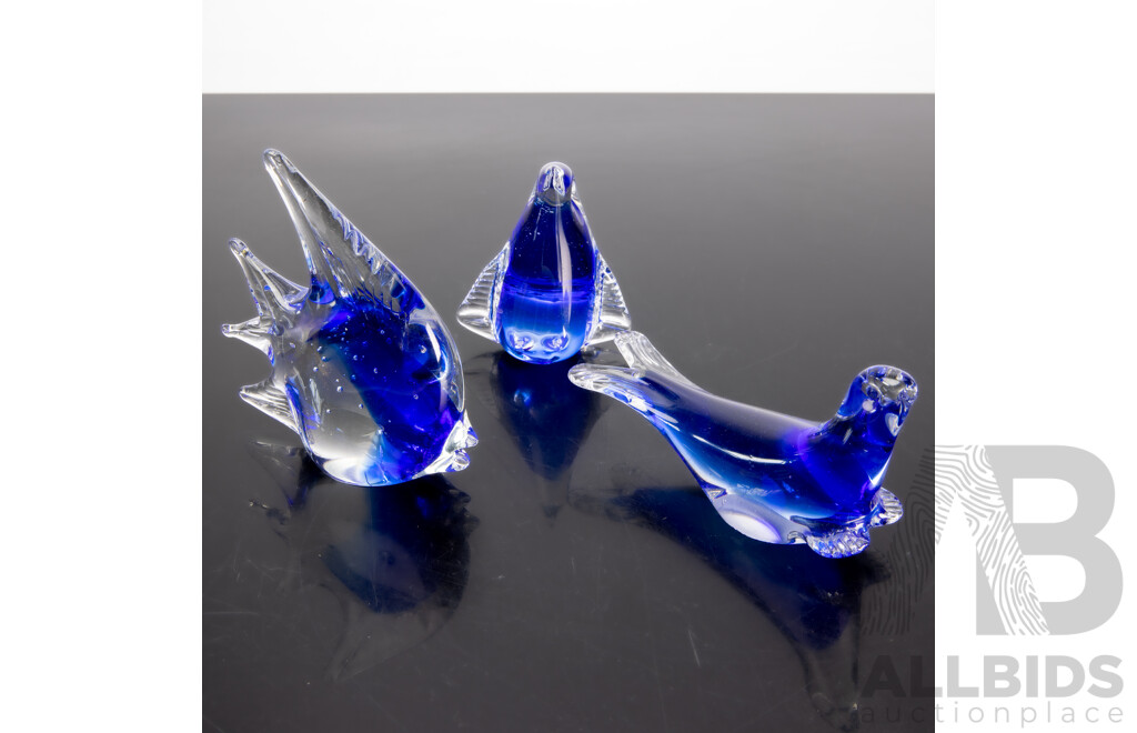 Collection Three Studio Art Glass Pieces Comprising Angel Fish, Penguin and Seal