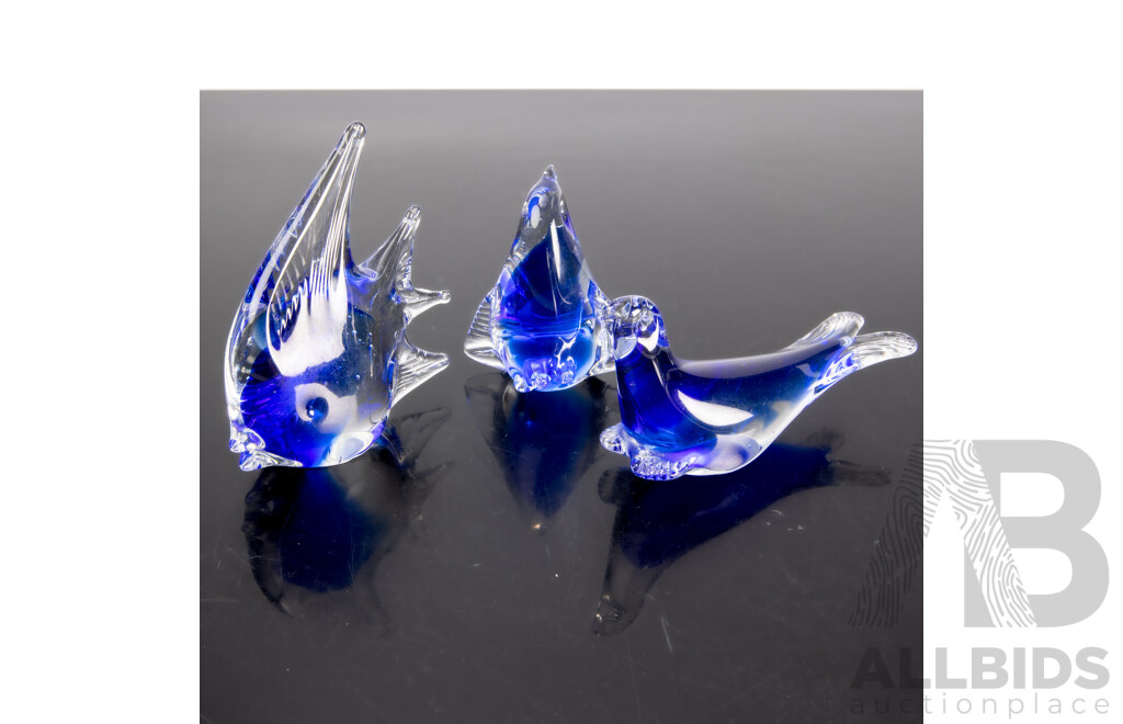 Collection Three Studio Art Glass Pieces Comprising Angel Fish, Penguin and Seal