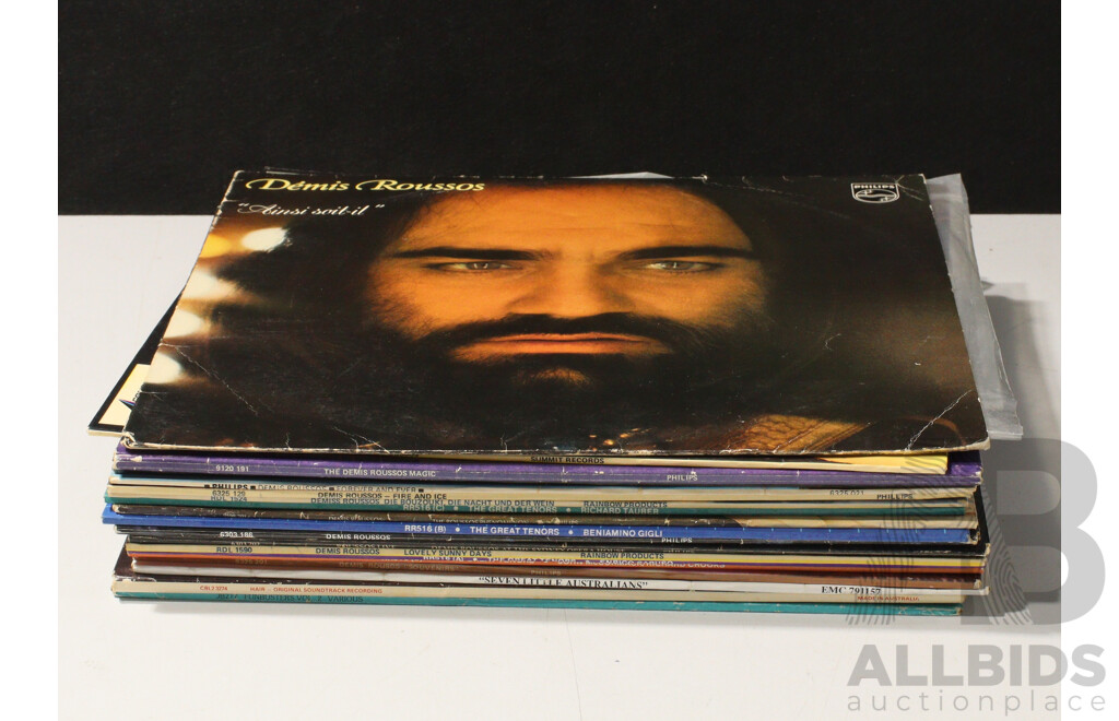 Collection Vintage Vinyl LPs of Mixed Styles and Genres Including Multiple Demi Roussos Titles