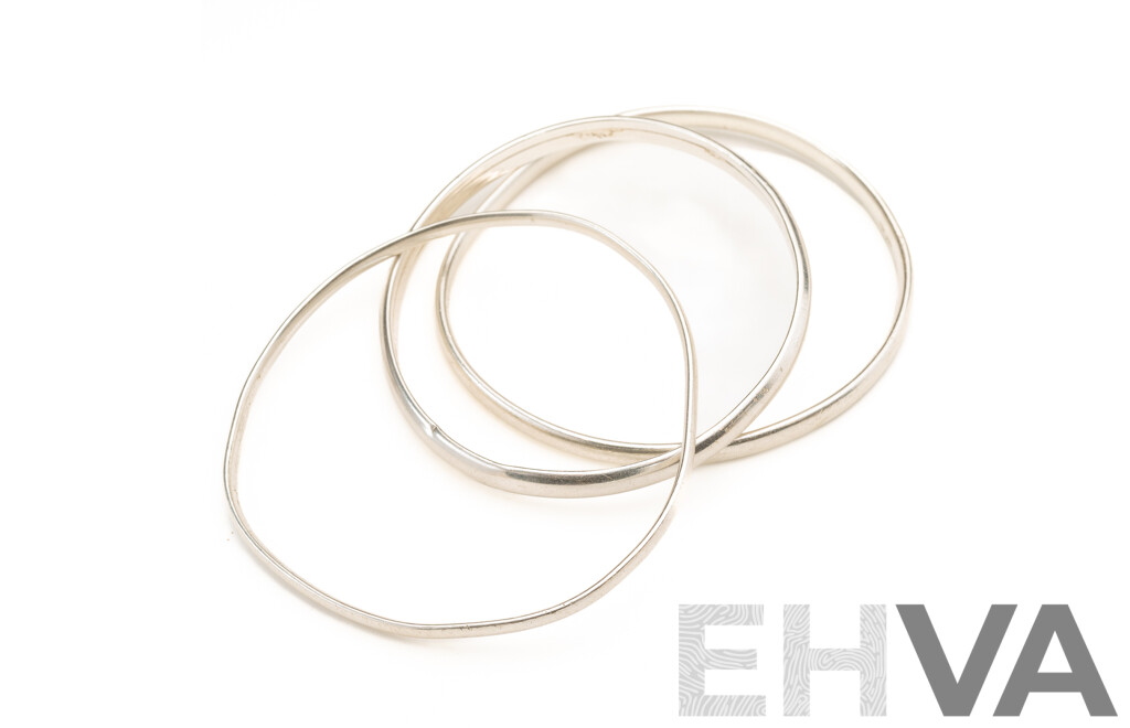 Collection of (3) Solid Sterling Silver Bangles, 49.0 Grams