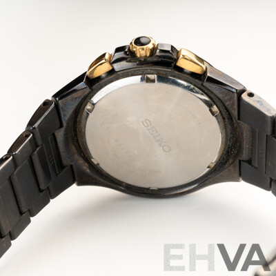 Seiko Courtura Perpetual Solar Chronograph Mens Watch, V198-0AB0, Charcoal/gold Tone