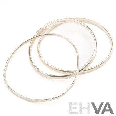 Collection of (3) Solid Sterling Silver Bangles, 49.0 Grams
