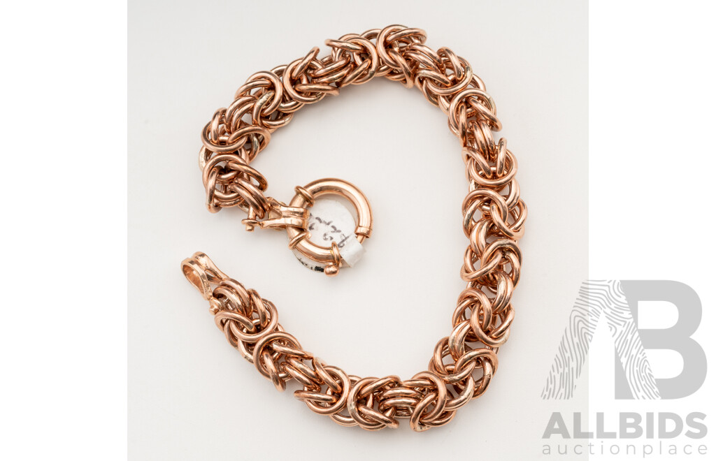 Fancy 9ct Rose Gold Silver Filled Bracelet, Hallmarked GM 925 375 Filled, with Bolt Ring Clasp, 20.5cm Long, 49.46 Grams