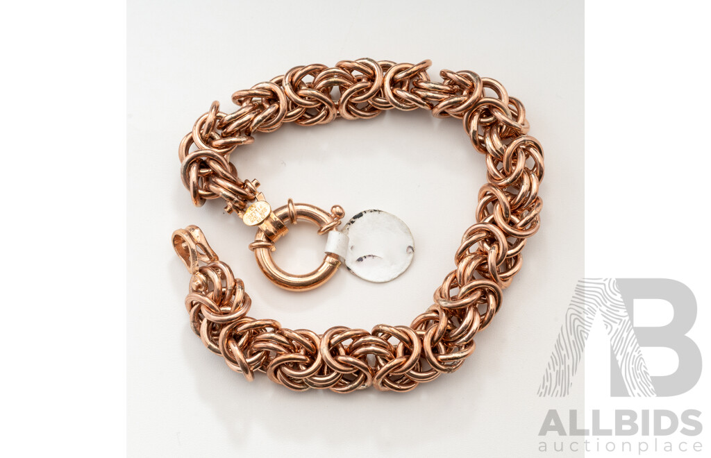 Fancy 9ct Rose Gold Silver Filled Bracelet, Hallmarked GM 925 375 Filled, with Bolt Ring Clasp, 20.5cm Long, 49.46 Grams