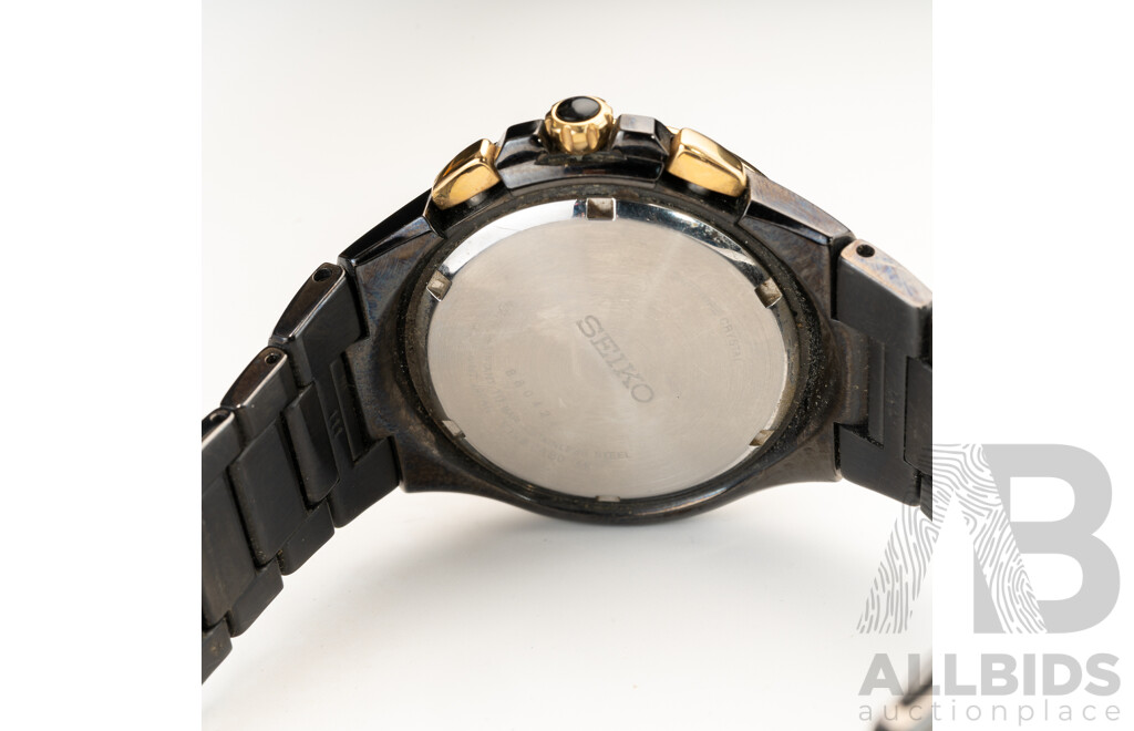 Seiko Courtura Perpetual Solar Chronograph Mens Watch, V198-0AB0, Charcoal/gold Tone