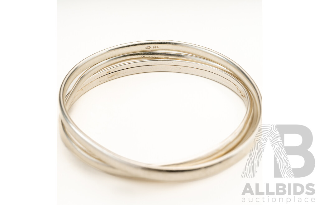 Collection of (3) Solid Sterling Silver Bangles, 49.0 Grams
