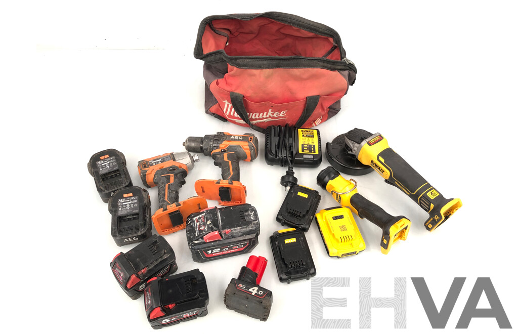 Milwaukee Tool Bag with DeWalt, AEG Power Tools and Milwaukee Power Tool Batteries
