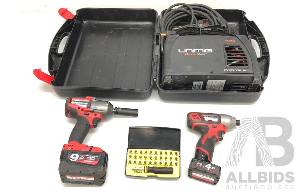 Milwaukee Cordless Impact Power Tools, Unimig RazorWeld Portable MMA/TIG Welder and Stanley Driver Bit Set