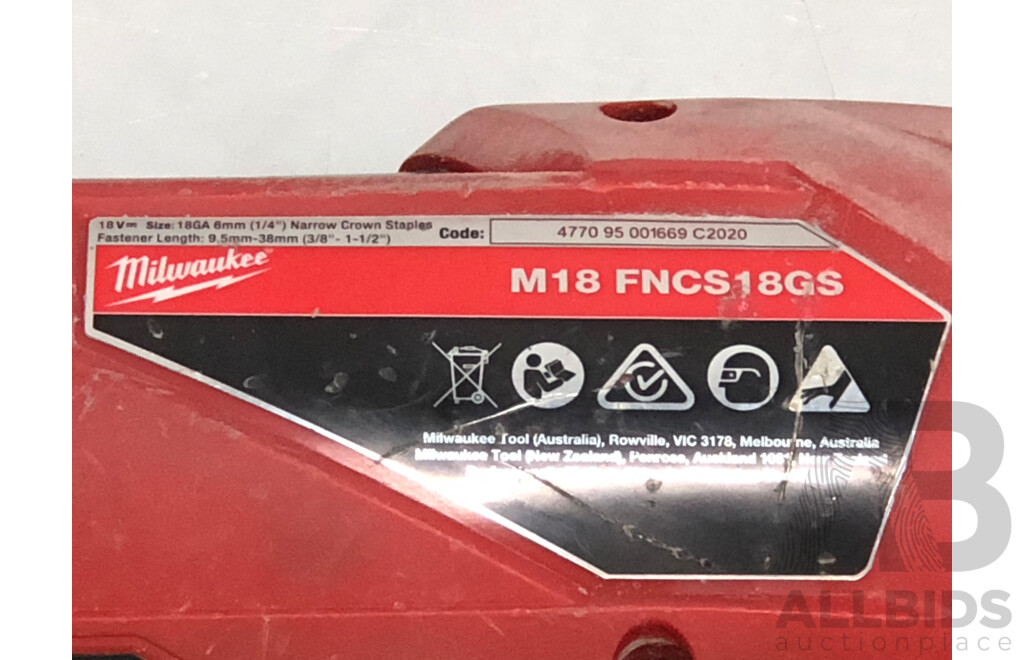 Milwaukee 18 Volt Cordless Fuel Narrow Crown Stapler Gun - Skin Only