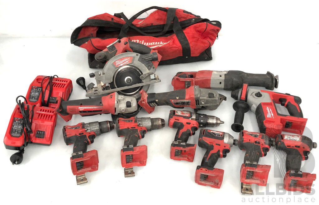 Milwaukee Tool Bag with 11 X Milwaukee Cordless Power Tools