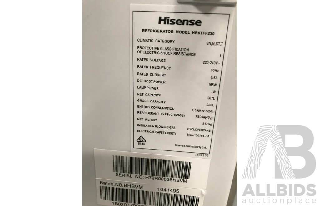 Hisense 230L Top Mount Fridge