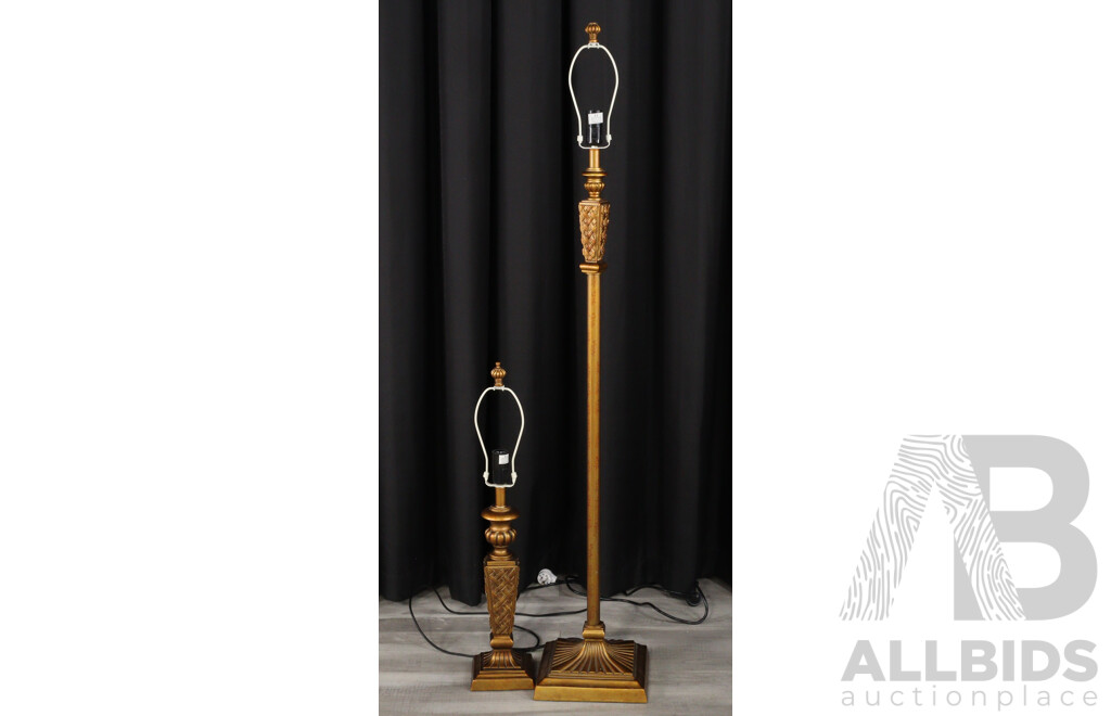 Gilt Floor Lamp with Matching Table Lamp by Drexel