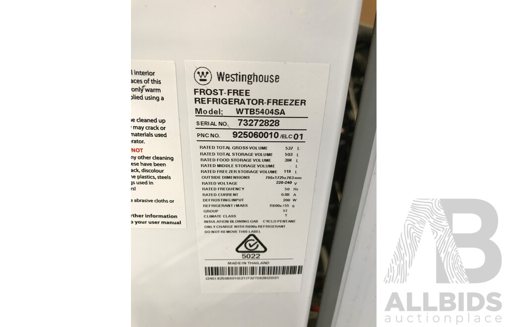 Westinghouse 537L Top Mount Frost-Free Refrigerator