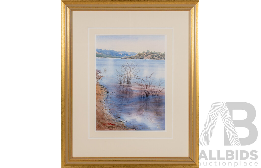 Isla Patterson, (20th Century, Australian), Reflections on Burrinjuck, Lovely Original Watercolour, 64 x 53 cm (frame)
