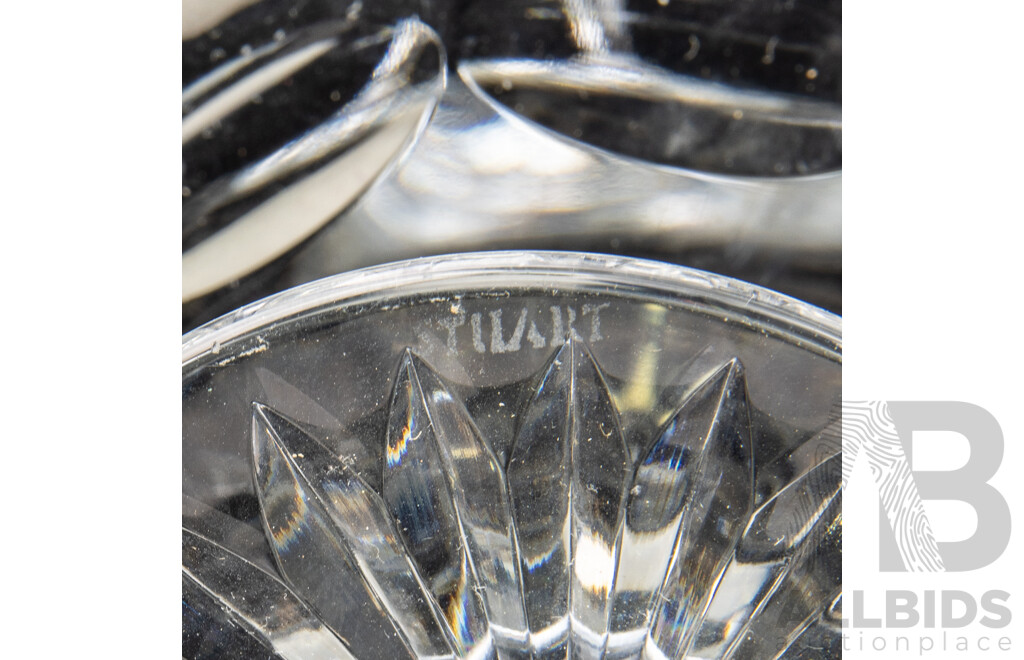 Vintage Stuart Crystal Footed Dish Along with Set Seven Crystal Wine Glasses
