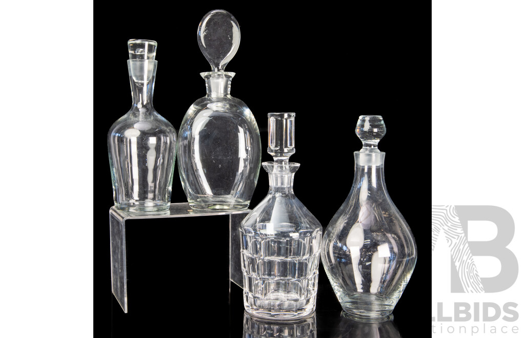 Collection Vintage Crystal & Glass Decanters with Stoppers Including Two Mid Century Examples
